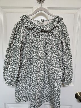 Smockingbird Girls Green Floral Ruffle Collar Dress